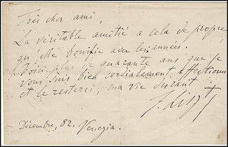 Liszt, Franz. (1811–1886) Autograph Letter to the Venetian Music Professor Ugo Bassani