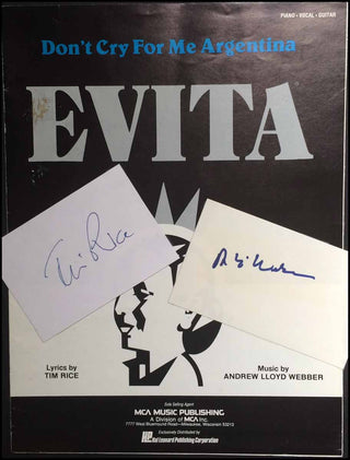 Webber, Andrew Lloyd. (b. 1948) & Rice, Tim. Autograph Signatures and "Evita" Music.