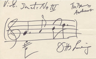 Luening, Otto. (1900–1996) "Violin Sonata III" - Autograph musical quotation signed