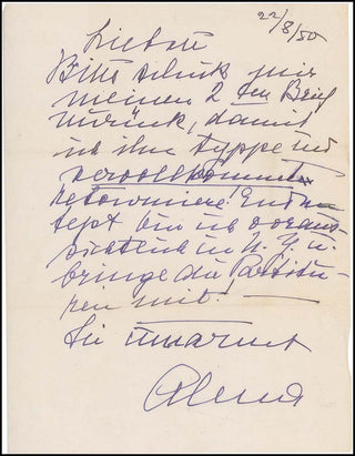 Mahler-Werfel, Alma. (1879 - 1964) Autograph Letter