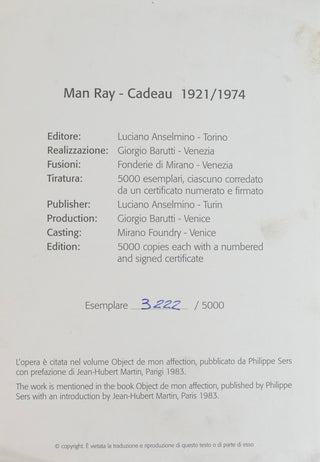 Ray, Man. (1890 - 1976) Cadeau [Gift]