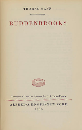 Mann, Thomas. (1875-1955) "Buddenbrooks" - Signed "Nobel Prize" Edition