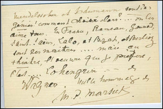 Marsick, Martin Pierre .  (1847 - 1924) Autograph Letter about his Favorite Composers