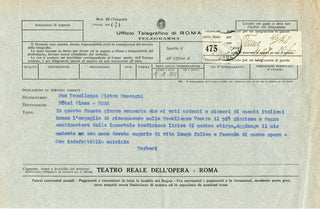 [Mascagni, Pietro. (1862-1945)] Congratulatory telegram on the composer's 70th birthday