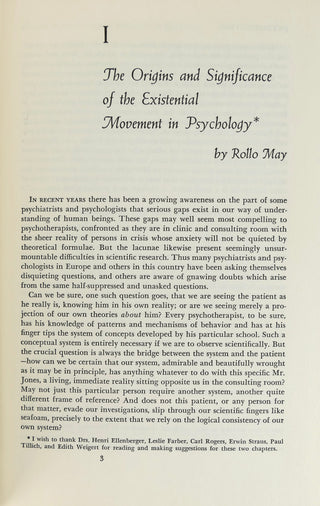 May, Rollo. (1909-1994), Angel, Ernest. (1894-1986) & Ellenberger, Henri F. (1905-1993) [EDITORS] ( [Bidart, Frank. (b. 1939)] "Existence":"A New Dimension in Psychiatry and Psychology" - EX-FRANK BIDART