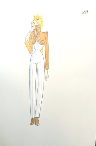 McQueen, Lee Alexander. (1969 - 2010) Original Drawing for his First Givenchy Haute Couture Collection