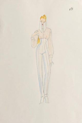 McQueen, Lee Alexander. (1969 - 2010) Original Drawing for his First Givenchy Haute Couture Collection (organza blouse ensemble)