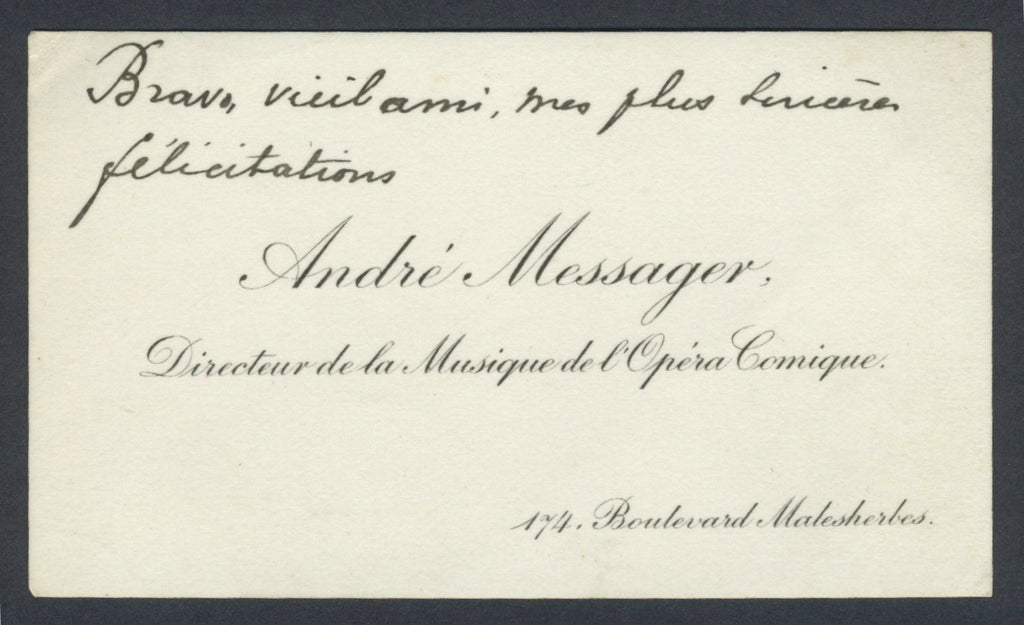 Messager, André. (1853–1929) Autograph Visiting Card – Schubertiade ...