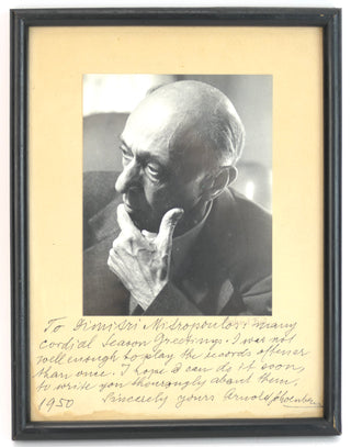 Schoenberg, Arnold. (1874-1951) [Mitropoulos, Dimitri. (1896–1960)] Signed Photograph to Dimitri Mitropoulos