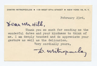 Mitropoulos, Dimitri. (1896–1960) Typed Note Signed
