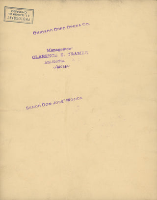 Mojica, José. (1895–1974) Signed Portrait to MET/Chicago Rehearsal Pianist