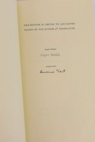 Montale, Eugenio. (1896–1981) [Translated by Lawrence Kart] "Mottetti: The Motets of Eugenio Montale" - SIGNED