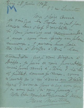 Monteux, Pierre. (1875–1964) Early Autograph Letter pursuing an Orchestra Directorship