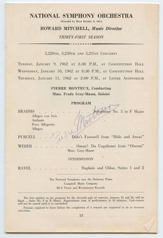 Monteux, Pierre. (1875–1964) [Ravel, Maurice. (1875–1937)] "Daphnis and Chloe" - Signed Concert Program