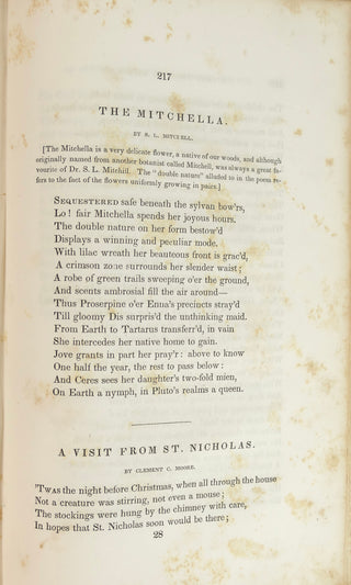 [Moore, Clement Clarke. (1779 - 1863)] [ANTHOLOGY incl. Moore, Clement C. & Washington Irving, John Inman, Samuel Low, George Morris] "'Twas the Night Before Christmas" in The New-York Book of Poetry - FIRST BOOK PUBLICATION