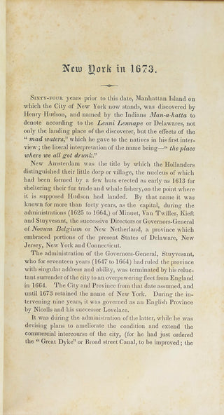 [New York] Moulton, Joseph W. (1789-1875) "New York 170 Years Ago: With a View, and Explanatory Notes"