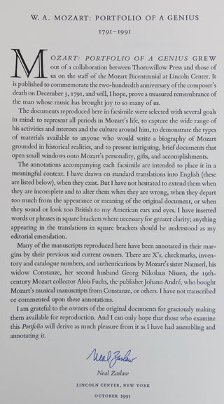 Mozart, Wolfgang Amadeus. (1756–1791) [Zaslaw, Neal.] Portfolio of a Genius [Deluxe Facsimile Edition]