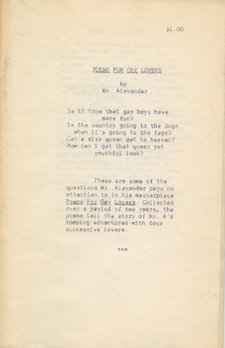[Gay Poetry] Mr. Alexander Poems for Gay Lovers
