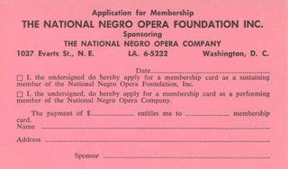 [National Negro Opera Foundation] Membership Application Card