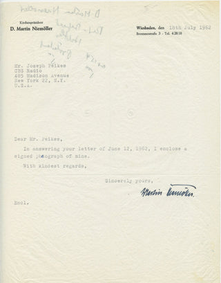 Martin Niemöller typed letter signed, 1962, view 1