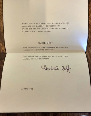 Orff, Carl. (1895–1982) Carl Orff Archive, including Letters, Photographs, Programs and Ephemera