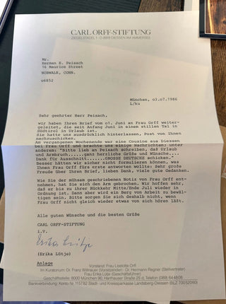 Orff, Carl. (1895–1982) Carl Orff Archive, including Letters, Photographs, Programs and Ephemera