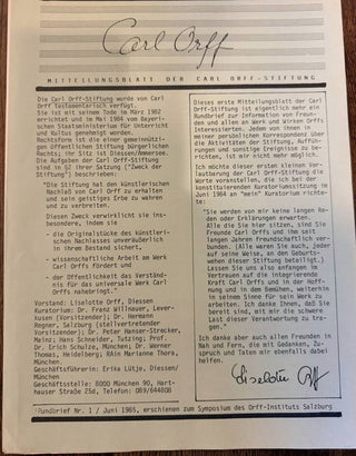 Orff, Carl. (1895–1982) Carl Orff Archive, including Letters, Photographs, Programs and Ephemera