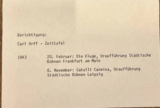 Orff, Carl. (1895–1982) Carl Orff Archive, including Letters, Photographs, Programs and Ephemera