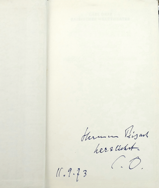 Orff, Carl. (1895–1982) Bairisches Welttheater - Signed and Inscribed to Hermann Peisach, 1973