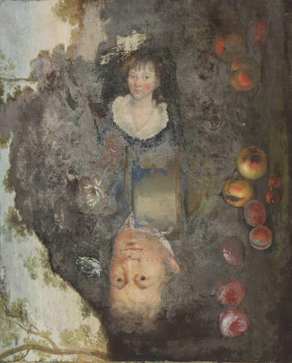 [English School, 18th century] Landscape with flowers, fruits and two figures