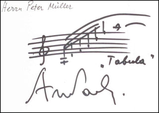 Pärt, Arvo. (b. 1935) "Tabula"  - Autograph Musical Quotation