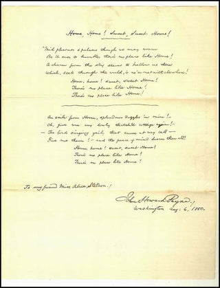 [American Classics] Payne, John Howard. (1791 - 1852) "Home! Sweet Home!" - Autograph Manuscript and First Edition
