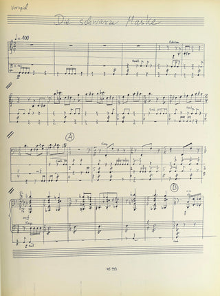 Penderecki, Krzysztof. (1933–2020) Die schwarze Maske. Oper in einem Akt nach dem gleichnamigen Schauspiel von Gerhart Hauptmann (1985/86). Textbuch von Harry Kupfer und Krzysztof Penderecki. Klavierauszug.
