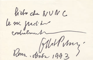 Petrassi, Goffredo. (1904–2003) Autograph Inscribed card mentioning NUNC for Guitar