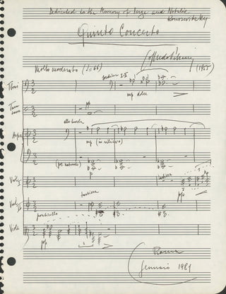 Petrassi, Goffredo. (1904–2003) "Quinto Concerto" - Autograph Musical Quotation Signed