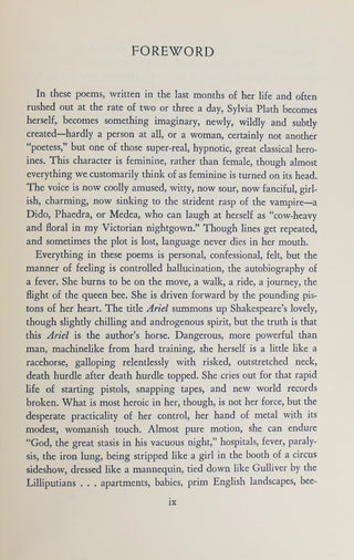Plath, Sylvia. (1932-1963)  [Bidart, Frank. (b. 1939)] "Ariel" with an introduction by Robert Lowell - THE COPY OF FRANK BIDART