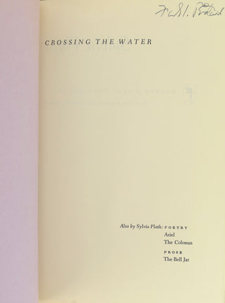 Plath, Sylvia. (1932-1963)  [Bidart, Frank. (b. 1939)] "Crossing The Water" - THE COPY OF FRANK BIDART