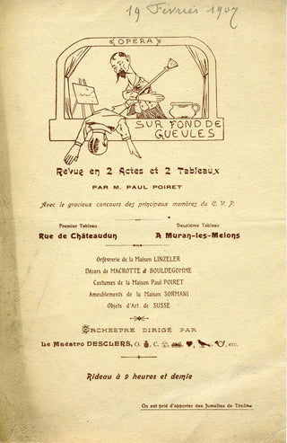 Poiret, Paul. (1879 - 1944) Revue "Sur Fond de Gueles" - Original 1907 Invitation