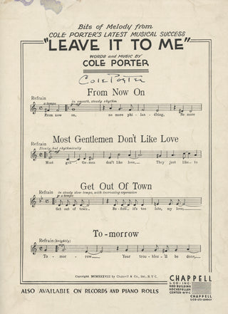 Porter, Cole. (1891–1964) "Bits of Melody from...'Leave it to Me'" - SIGNED