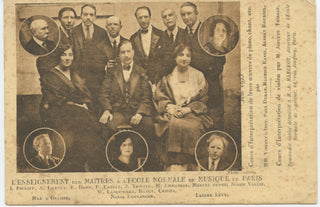 [École normale de musique de Paris] 1925 Postcard Photograph of Faculty including Casals, Cortot, Thibaud, Landowska, Hahn, Boulanger and others