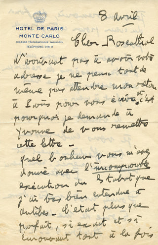 Poulenc, Francis. (1899–1963) [Rosenthal, Manuel. (1904–2003)] Autograph letter signed to Manuel Rosenthal about "Stabat Mater"