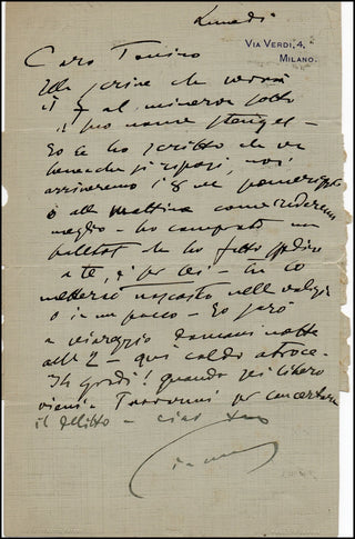 Puccini, Giacomo. (1858–1924) Autograph Signed Letter