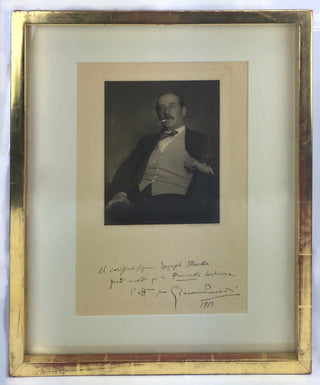 Puccini, Giacomo. (1858–1924) [Schenker, Karl. (1886–1954)] JUMBO Signed Photograph, inscribed at the German premiere of "Fanciulla."