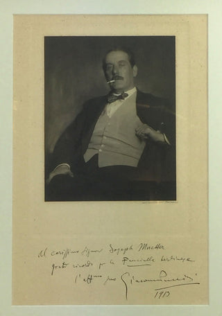 Puccini, Giacomo. (1858–1924) [Schenker, Karl. (1886–1954)] JUMBO Signed Photograph, inscribed at the German premiere of "Fanciulla."