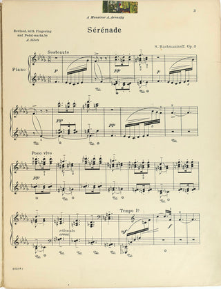 Rachmaninoff, Sergei. (1873–1943) "Serenade in Bb Major" [Op. 3 #5] - SIGNED MUSICAL SCORE