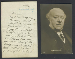 Randegger, Alberto. (1832–1911) Autograph Letter about Singing, with Postcard Photograph