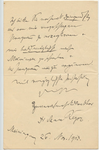 Max Reger autograph letter signed, 1913, with registered envelope, view 3