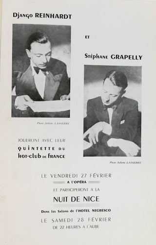 [JAZZ] Reinhardt, Django. (1910–1953) & Armstrong, Louis. (1901–1971) & Grappelli, Stéphane. (1908 - 1997) & Mezzrow, Milton "Mezz". (1899–1972) "La Nuit de Nice. A l'Occasion de la Finale du Festival du Jazz" [1948] - SIGNED PROGRAM