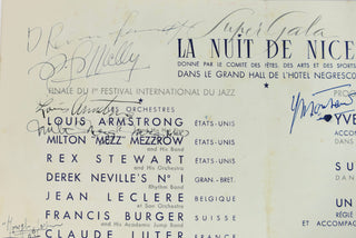 [JAZZ] Reinhardt, Django. (1910–1953) & Armstrong, Louis. (1901–1971) & Grappelli, Stéphane. (1908 - 1997) & Mezzrow, Milton "Mezz". (1899–1972) "La Nuit de Nice. A l'Occasion de la Finale du Festival du Jazz" [1948] - SIGNED PROGRAM