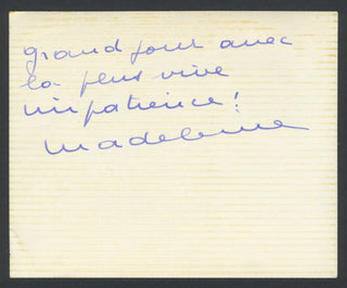 [Saint Laurent, Yves. (1936–2008)] Renaud, Madeleine. (1900–1994) Autograph Card